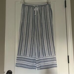 Casa Cabana Women’s Blue Striped Linen Wide Flare Elastic Waist Pants Size Small